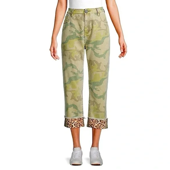 ONE TEASPOON Bandits High Waist Cropped‎ Boyfriend Straight Leg Camo Jeans 30 - Picture 13 of 16